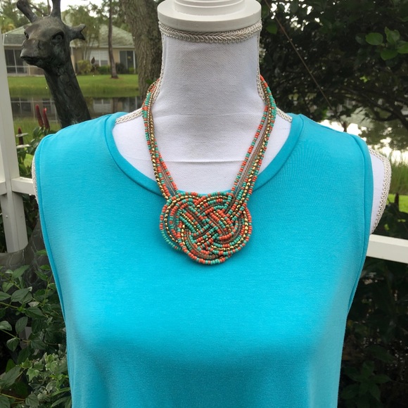 Michael Kors L Turquoise Tank Hi/Lo Sheer Trim - Picture 7 of 7